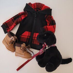 Deluxe Dog Walking Set With Hoodie, Hiking Boots & Black Lab Pup For 18" Dolls